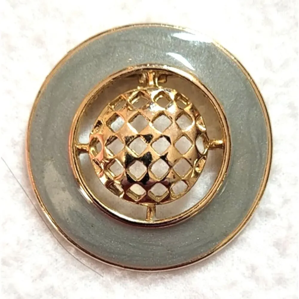 VTG Ernst Gideon Bek Gold Tone Green Enamel Brooch Pendant 80s Round Open Metal